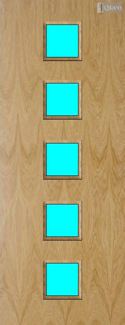 Oak door with five square vision panels in the center