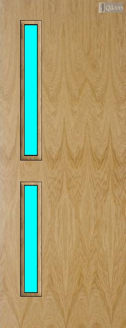 Oak door with two vertical glass panels on the left