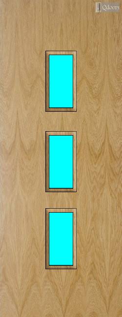 Oak door with three vertical vision panels in the center