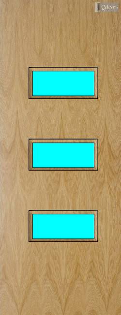 Oak door with three rectangular vision panels in the center