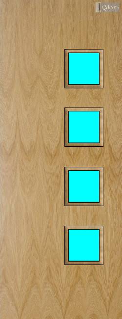 Oak door with four square vision panels on the right