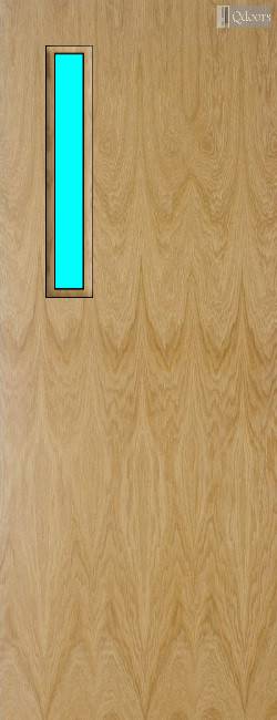 Oak door with a vertical vision panel on the top left side