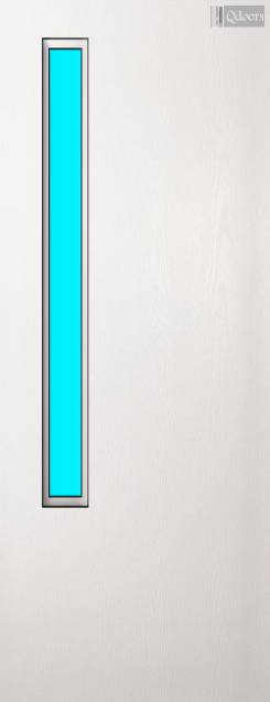 White door with a vertical glass panel on the left