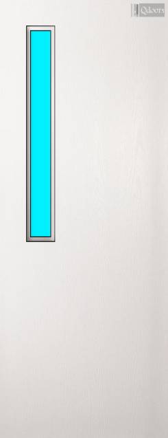 White door with a rectangular window on the right
