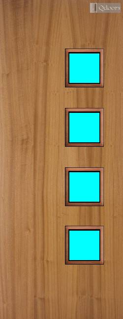 Sapele door with four square vision panels on the right