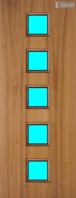 Sapele door with five square vision panels in the center