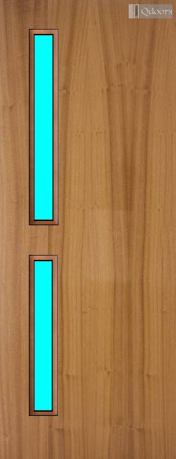 Sapele door with two vertical glass panels on the left