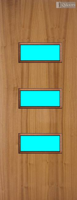 Sapele door with three rectangular vision panels in the center