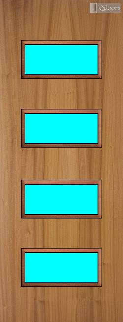 Sapele door with four rectangular vision panels in the center