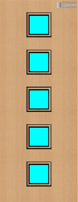 Beech door with five square vision panels in the center