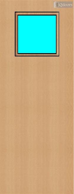 Beech door with a square vision panel on the top half