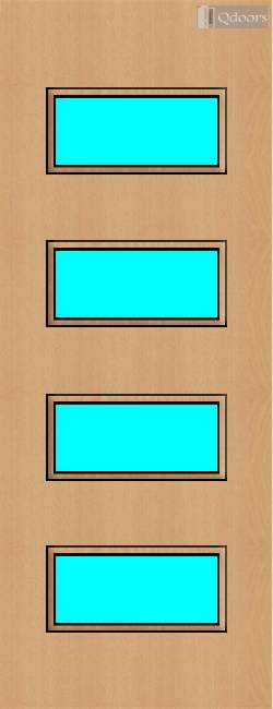 Beech door with four rectangular vision panels in the center