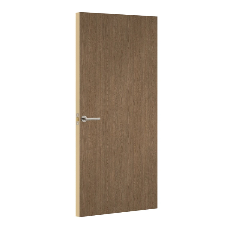 Brown Belmont Oak Egger laminate door, angled view showing edge lippings