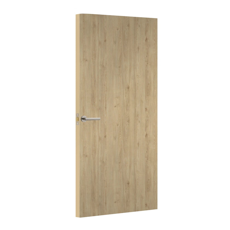 Natural Davos Oak Egger laminate door, angled view showing edge lippings