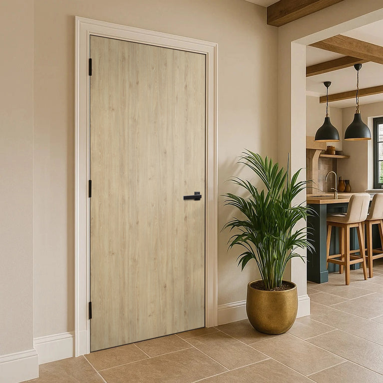 Natural Davos Oak Egger laminate door in a modern kitchen interior