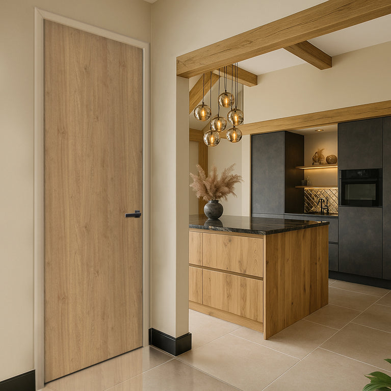 Oiled Kendal Oak Egger laminate door in a modern kitchen interior