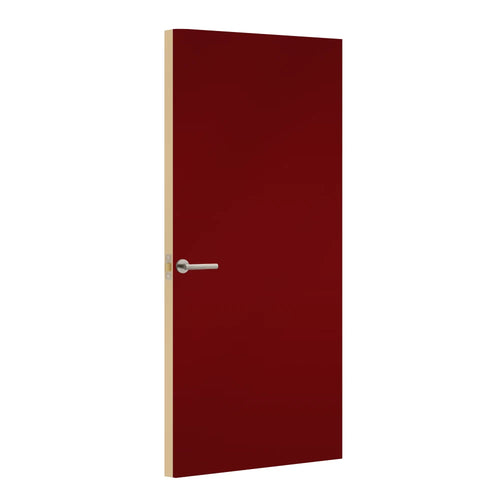 Burgundy Red Egger laminate door, angled view showing edge lippings