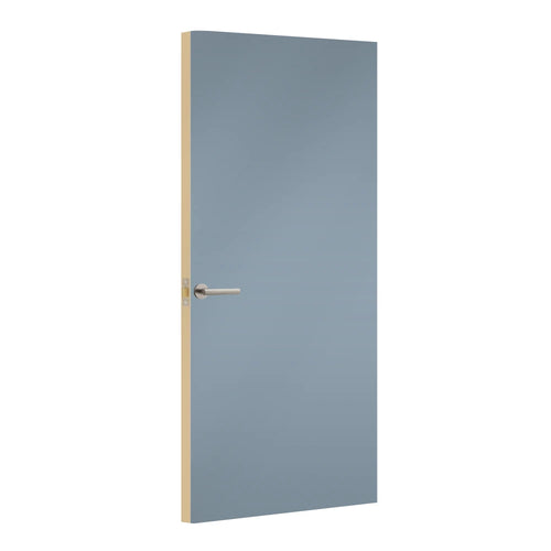 Denim Blue Egger laminate door, angled view showing edge lippings