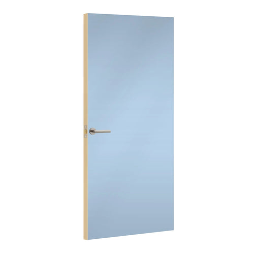 Peaceful Blue Formica laminate door, angled view with light edge lippings