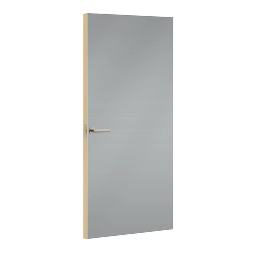 Steel Formica laminate door, angled view with light edge lippings