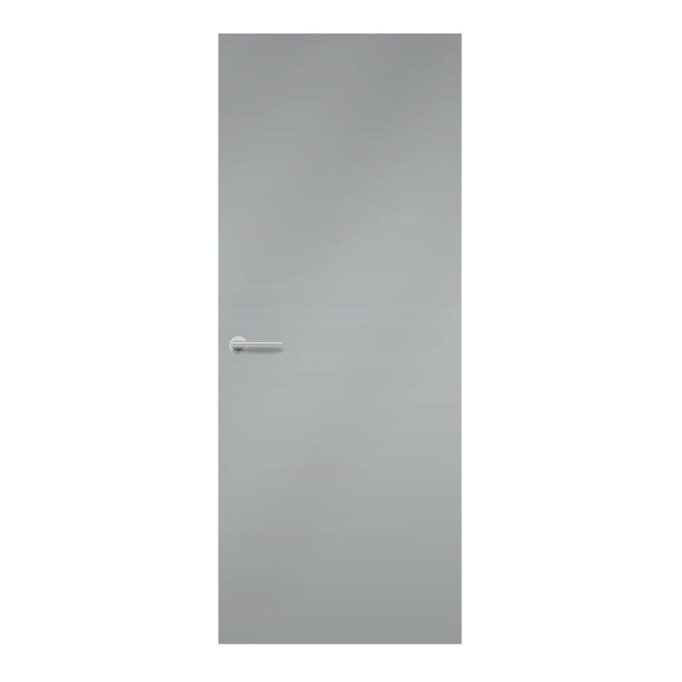 Steel Formica laminate door in sleek industrial grey look, front view