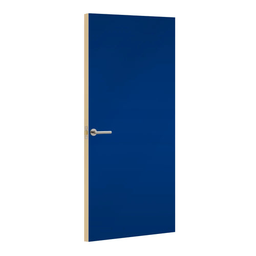 Ultramarine Formica laminate door, angled view with light edge lippings