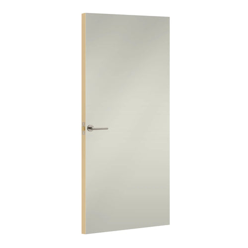 Silver Formica laminate door, angled view with light edge lippings