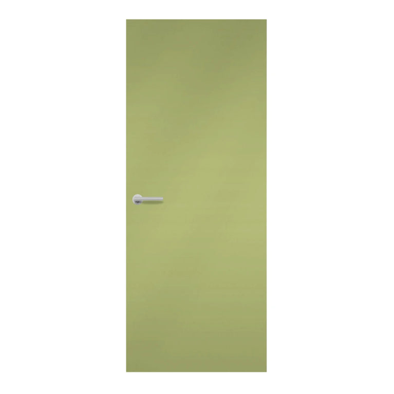 Pale Olive Formica laminate door in gentle green-beige shade, front view