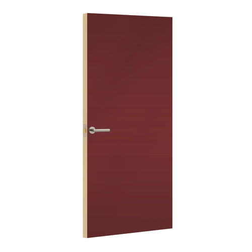 New Burgundy Formica laminate door, angled view with light edge lippings