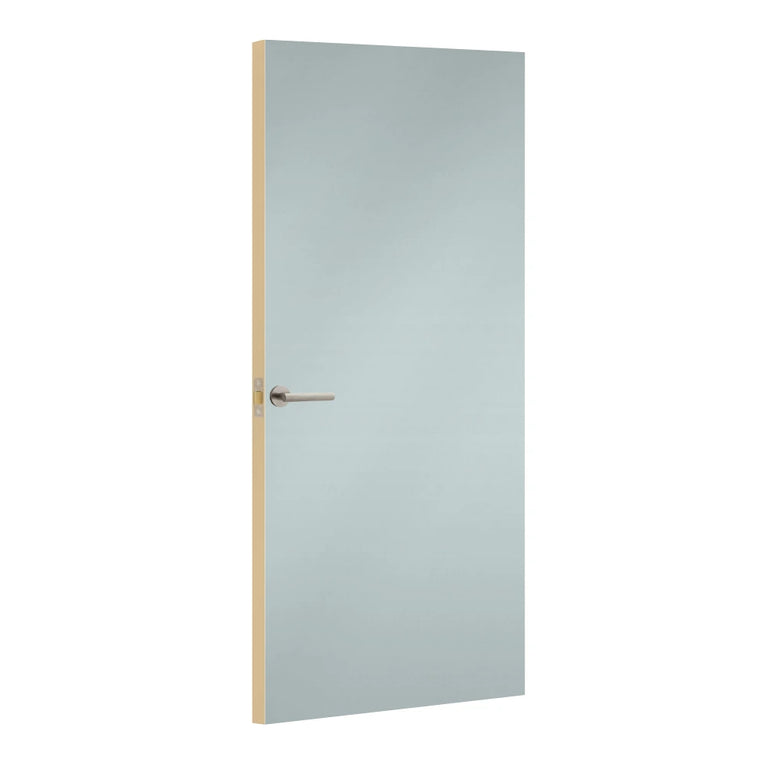 Liquid Glass Formica laminate door, angled view with light edge lippings