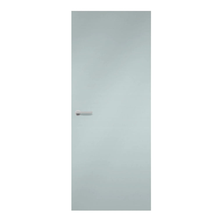 Liquid Glass Formica laminate door in a cool, translucent-inspired tone, front view