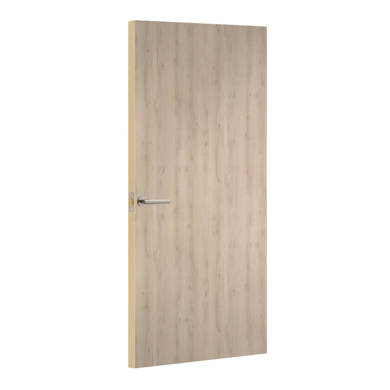 Belvedere Beech Formica laminate door, angled view with light edge lippings