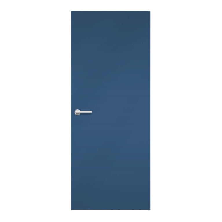 Denim Formica laminate door in soft blue shade, front view