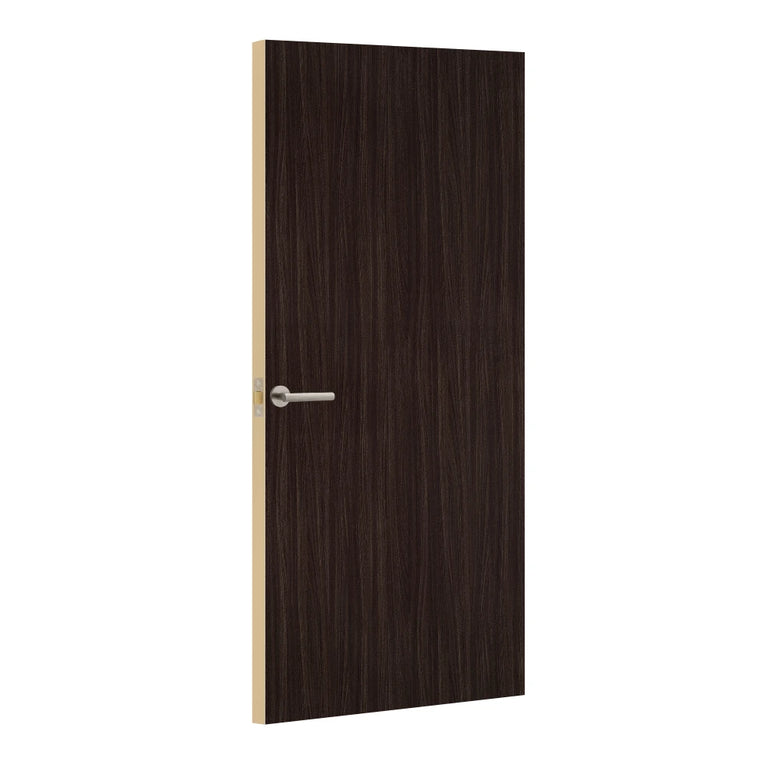 Blackened Legno Formica laminate door, angled view with light edge lippings