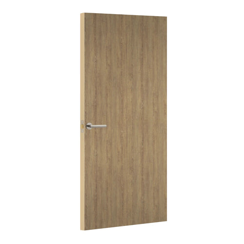 Rural Oak Formica laminate door, angled view with light edge lippings