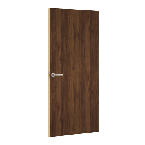 Brown Warmia Walnut Egger laminate door, angled view showing edge lippings