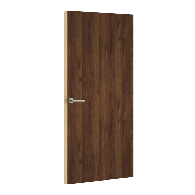 Brown Warmia Walnut Egger laminate door, angled view showing edge lippings