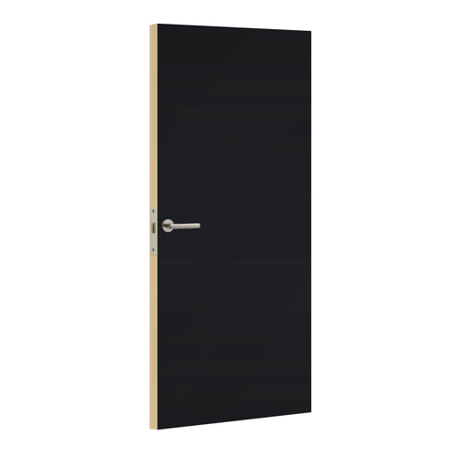 Noir Classique laminate door in deep, timeless black tone, angled view