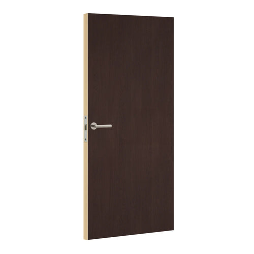 Chene Wenge laminate door in dark oak-inspired design, angled view