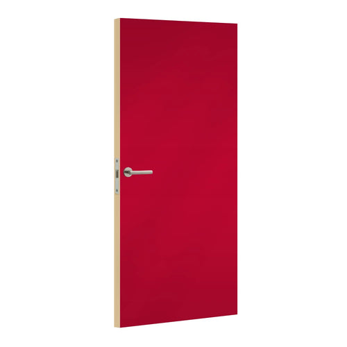 Capucine laminate door in warm, muted orange-red tone, angled view