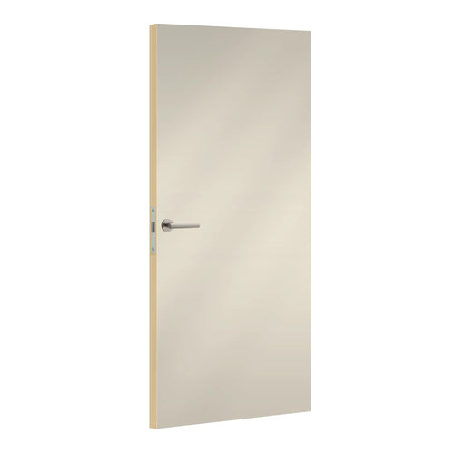 Ecru laminate door in soft, warm neutral with beige undertones, angled view