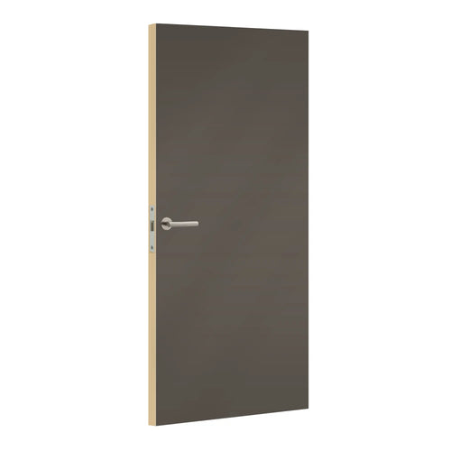 Fer laminate door in deep iron-grey tone, angled view