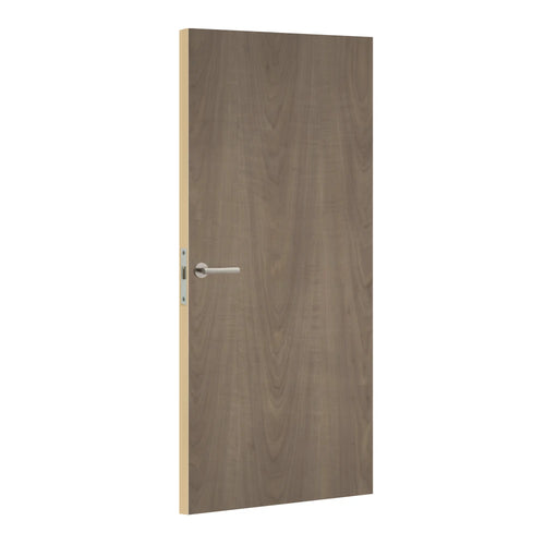 Fruitier Cendre laminate door in soft ash-toned fruitwood finish, angled view