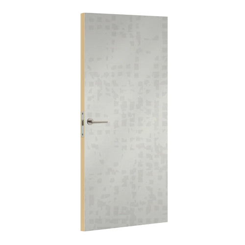 Mosaic Blanc laminate door in a white mosaic-inspired design, angled view