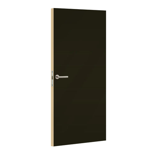 Noir laminate door in deep black tone, angled view