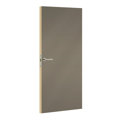 Pierre de Lune laminate door in moonstone-inspired grey tone, angled view