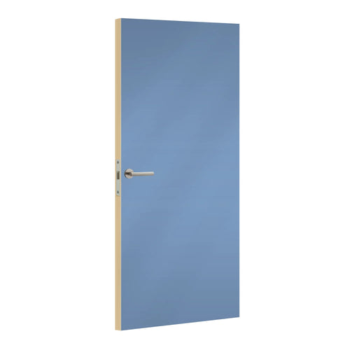 Pervenche laminate door in soft periwinkle-blue tone, angled view