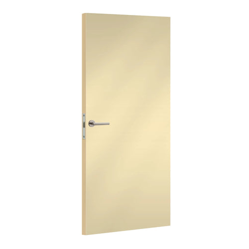 Pamplemousse laminate door in vibrant grapefruit-inspired tone, angled view