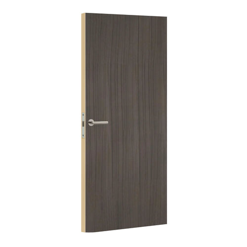 Tulipier Fume laminate door with smoked tulipwood finish, angled view