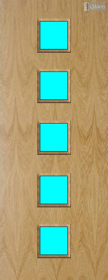 Oak door with five square vision panels in the center